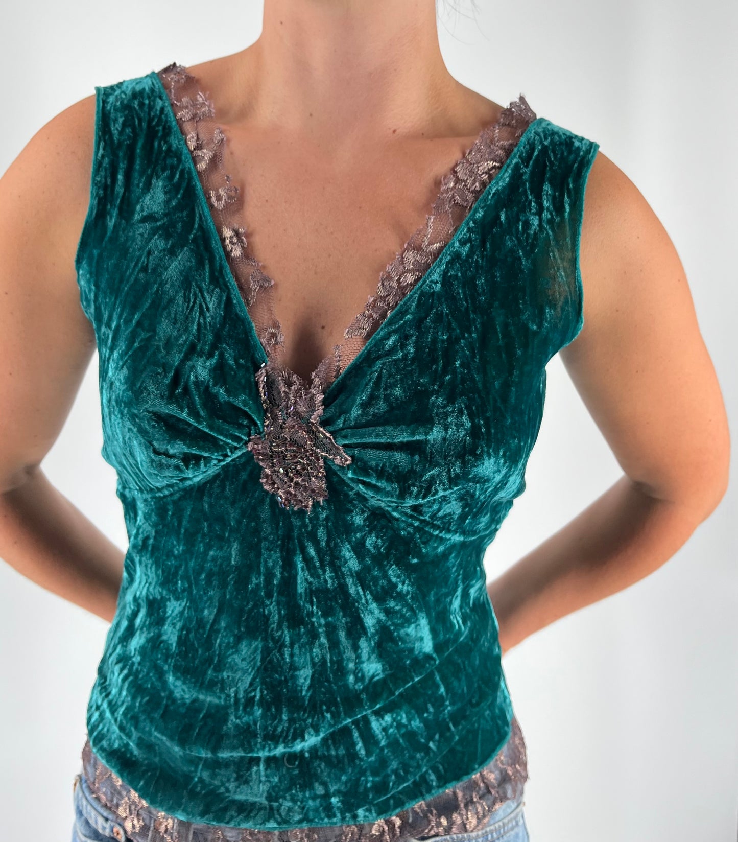 Velvet-Style Tank With Lace Trim