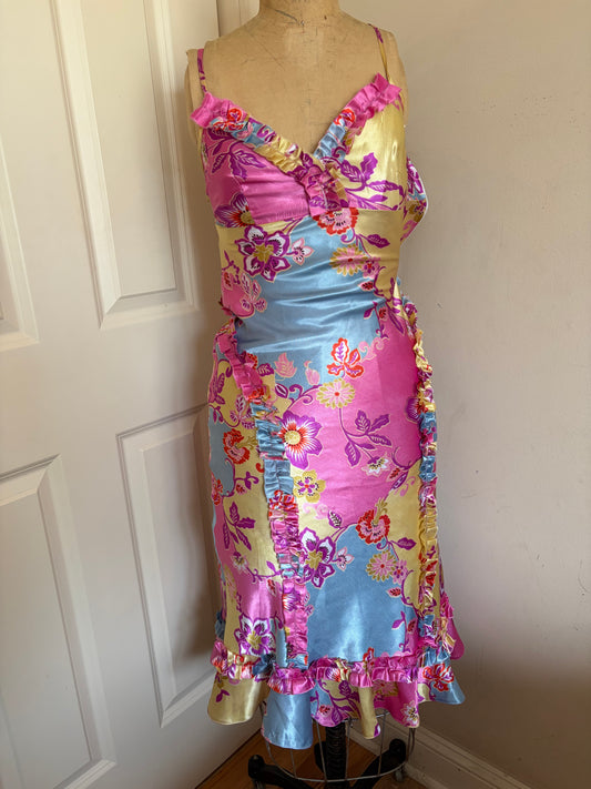 Euro Satin Midi Dress with Ruffles