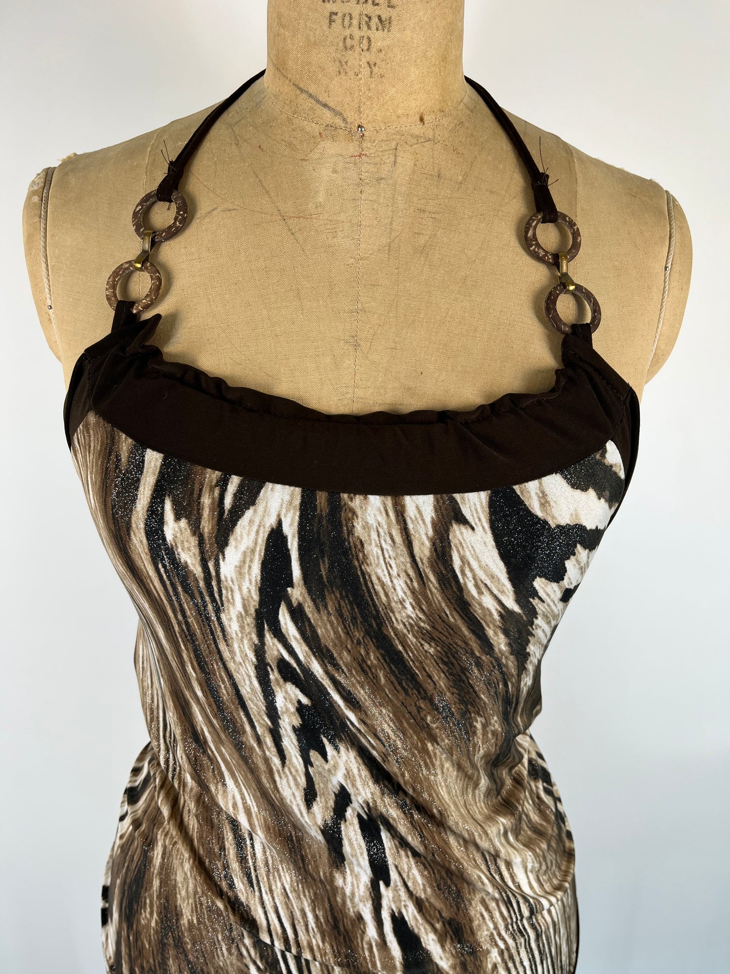 Animal Print Halter Top With O-Ring Accents