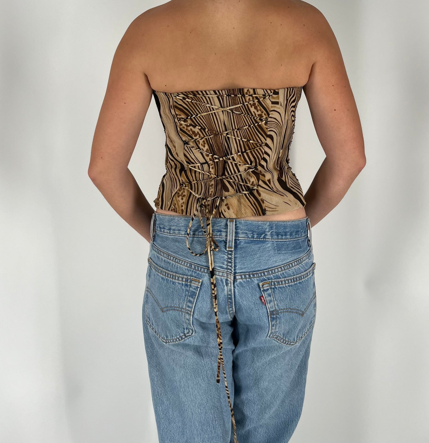 100% Silk Cache Sequin Asymmetrical Strapless Top With Removable Rosette