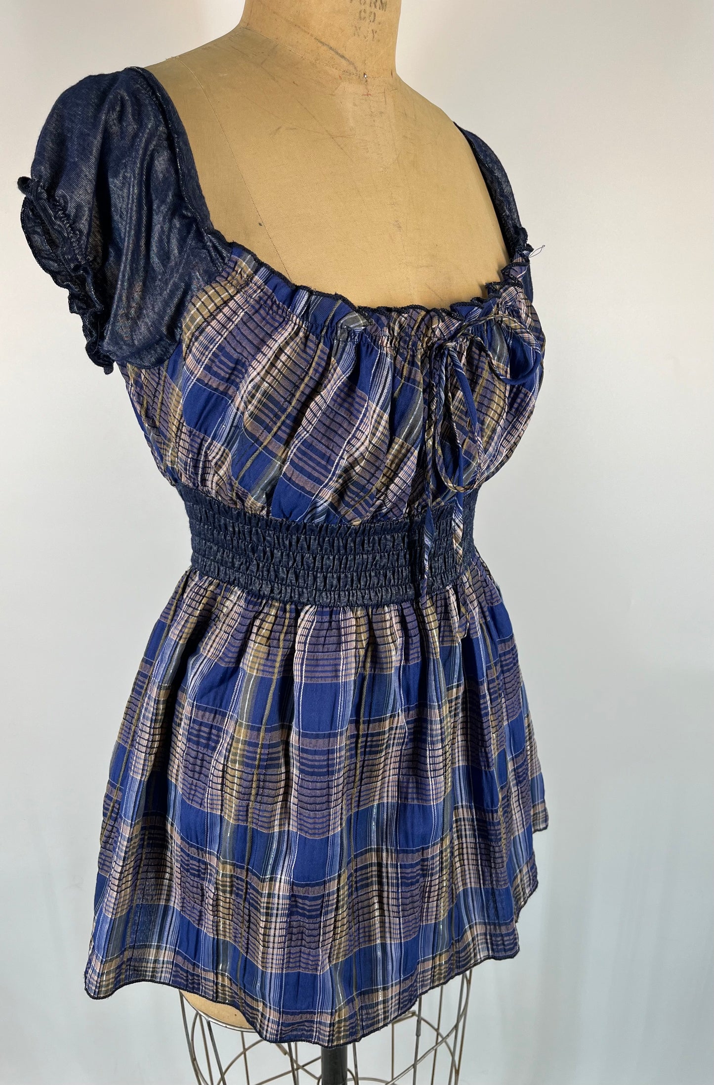 Plaid Top With Ruched Waist