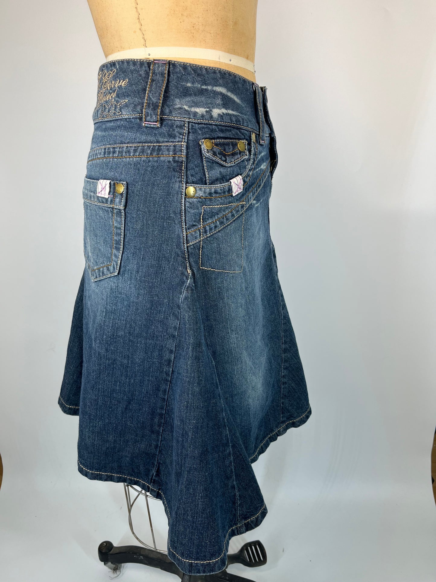 Asymmetrical Denim Skirt With Ruffles and Flare