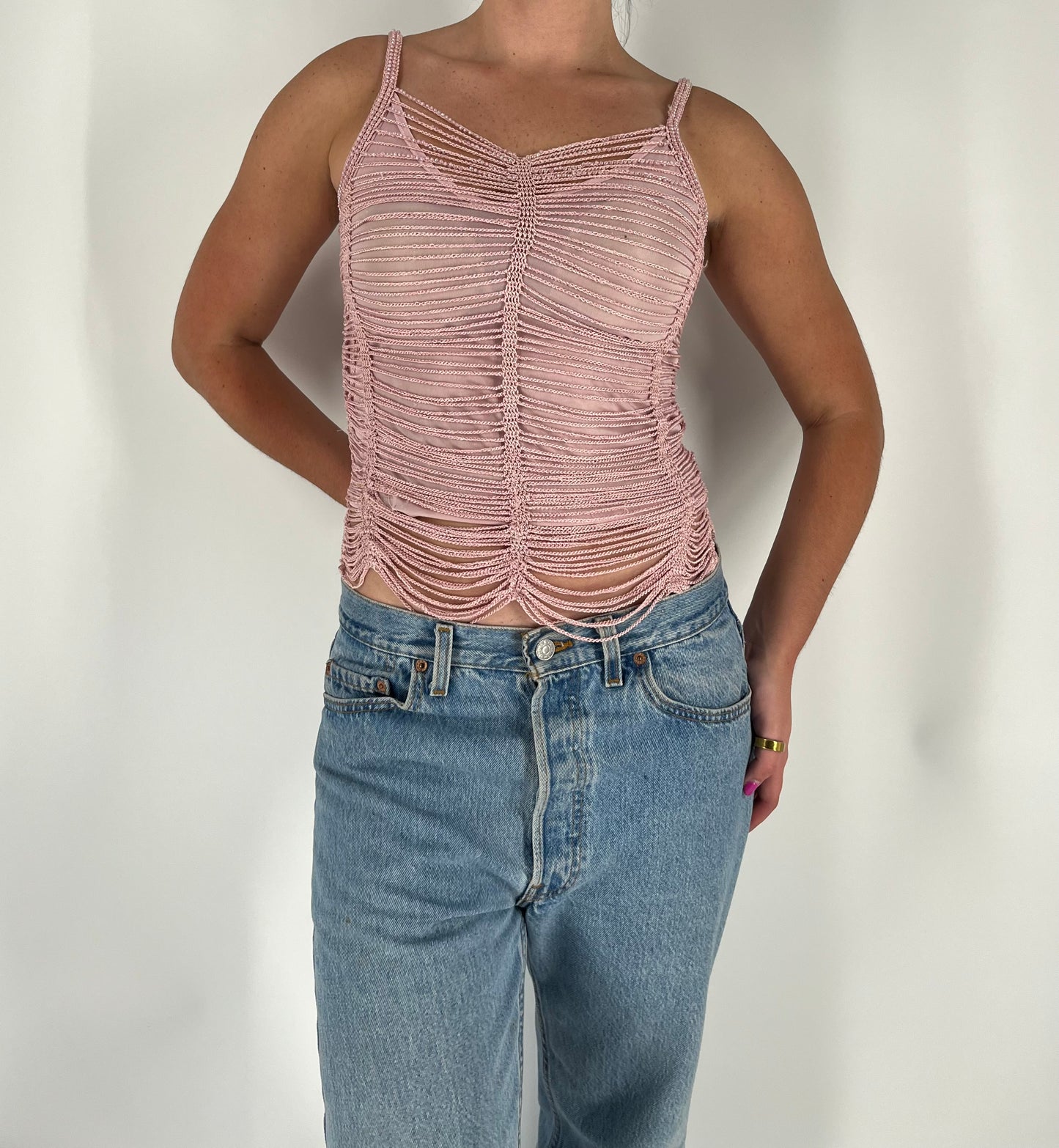 Morgan De Toi Slinky Crochet Tank With Beaded Accents