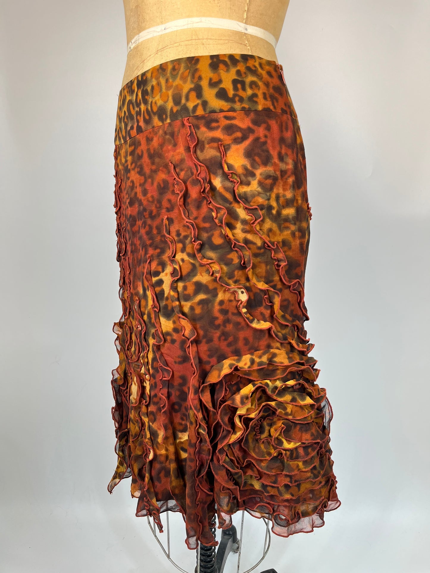 100% Silk Leopard Ruffle Skirt