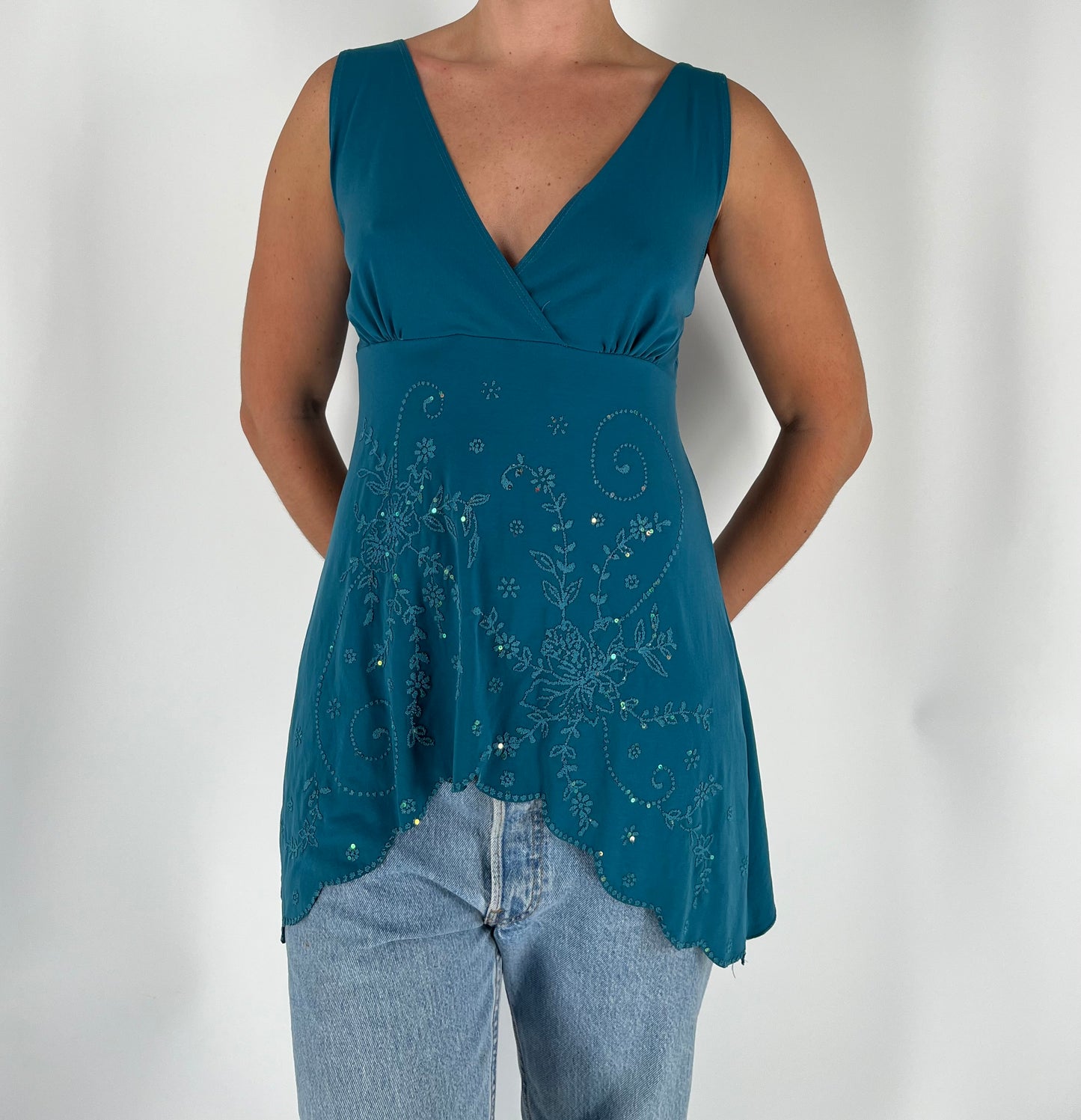 Beaded Tank With Asymmetrical Hem