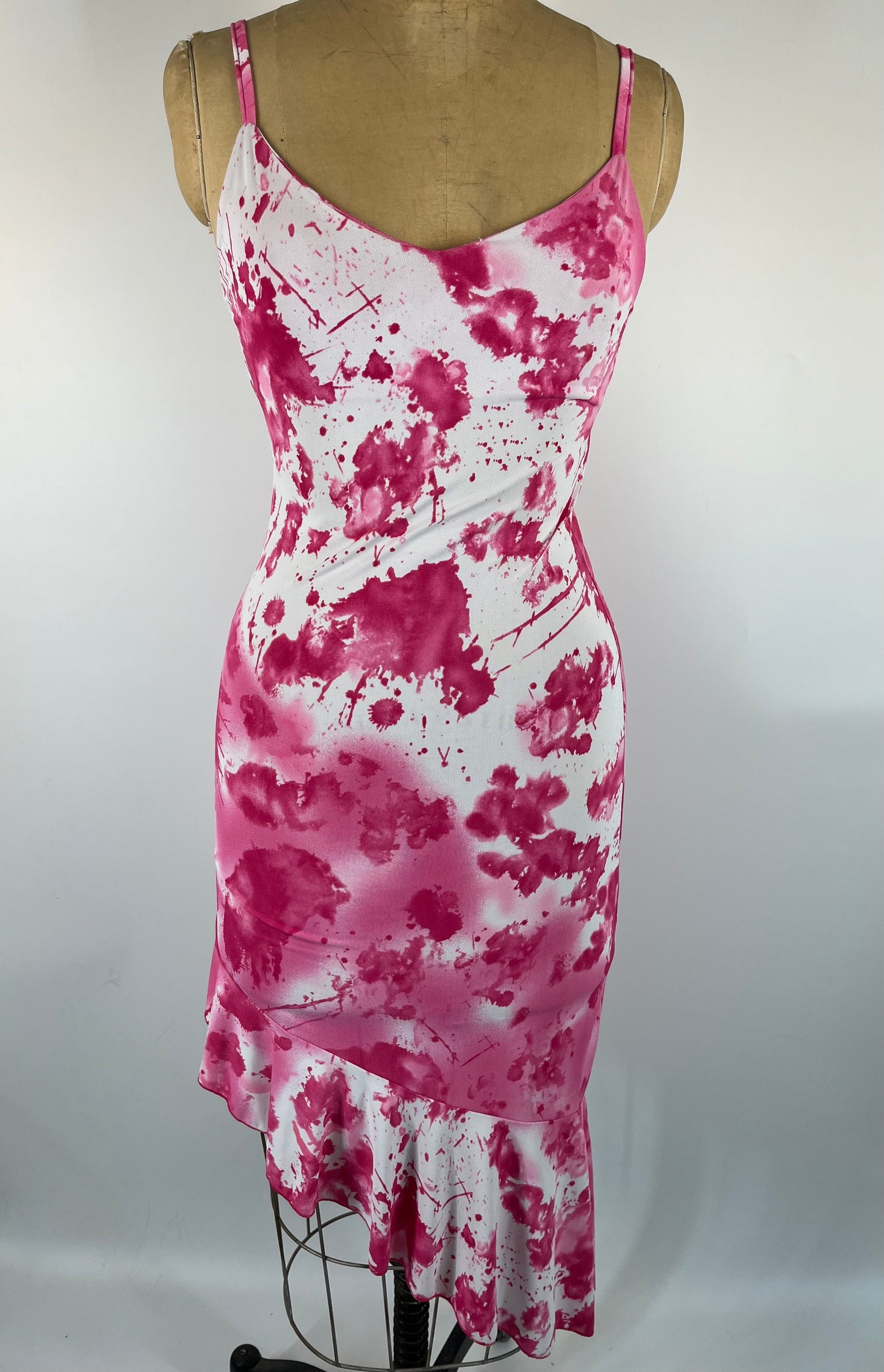 Tie Dye Dress With Asymmetrical Ruffle Trim