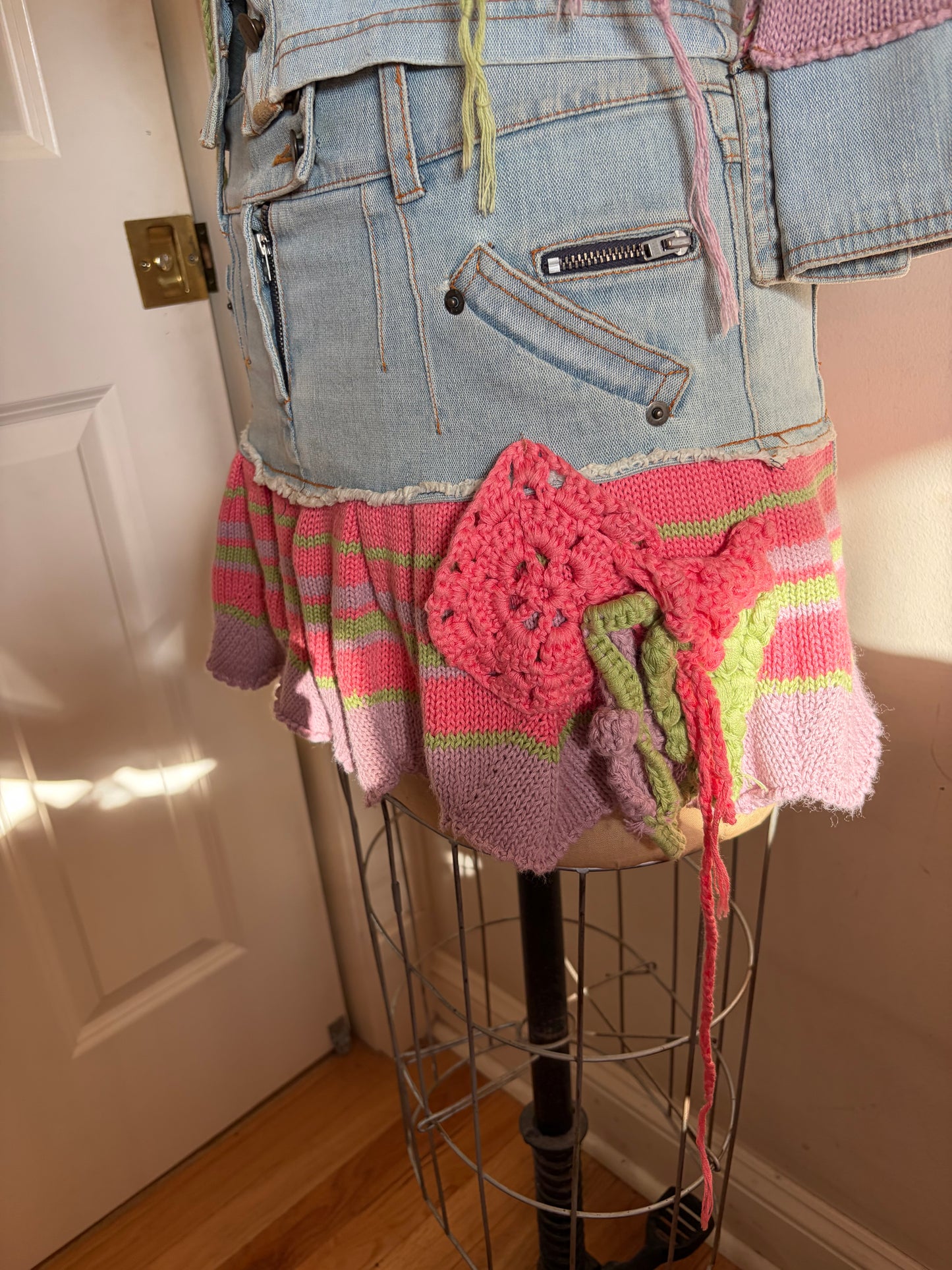 Made in Italy Denim Crochet Mini Skirt and Jacket Set