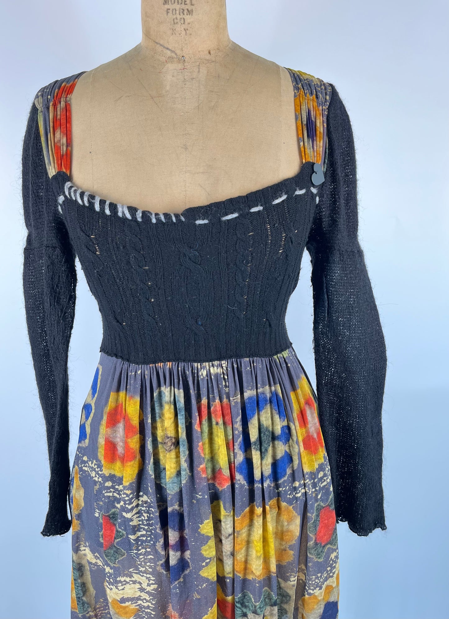 Unique Watercolor Print and Knit Sweater Dress