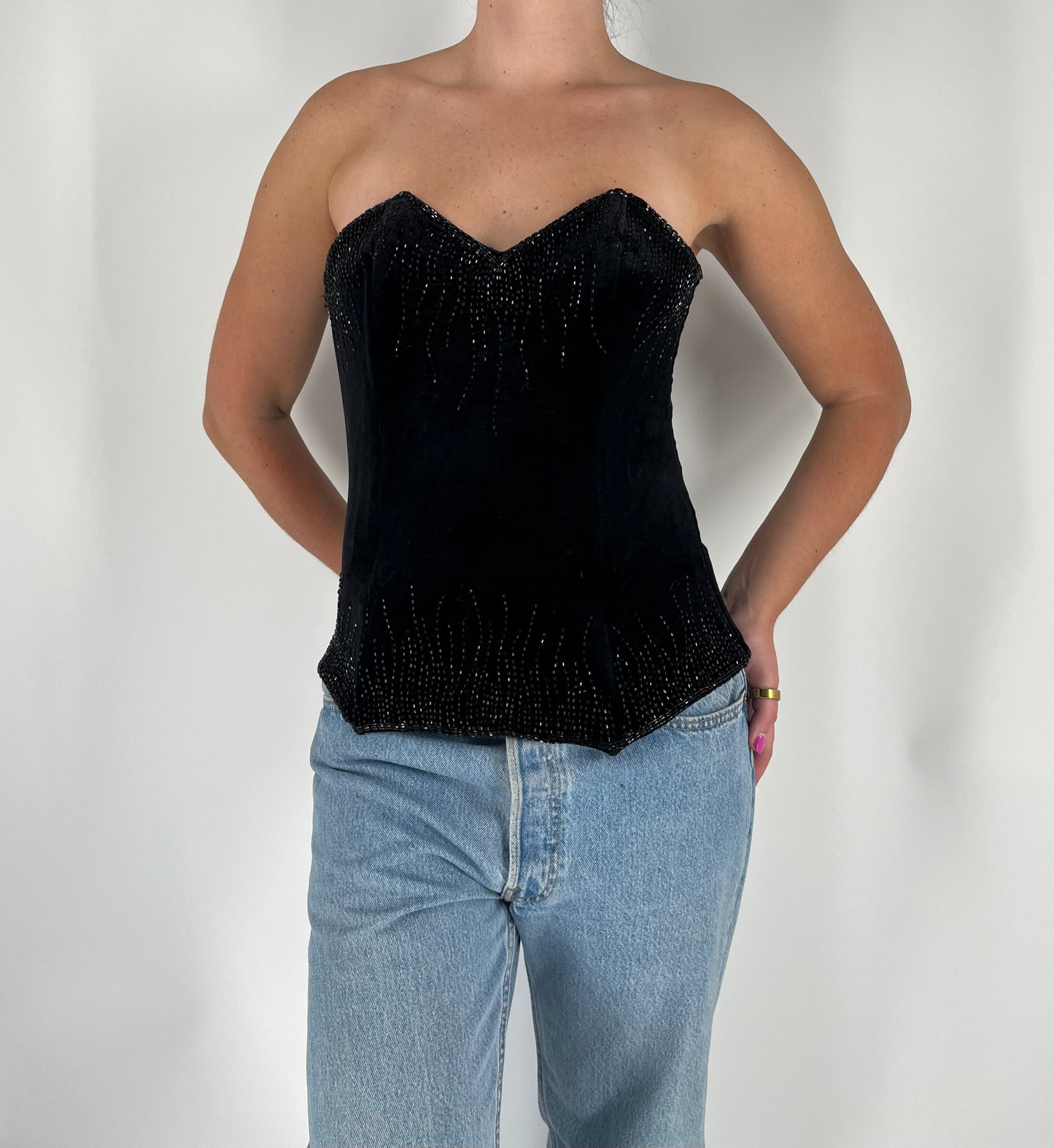 Velvet Beaded Strapless Evening Corset Top