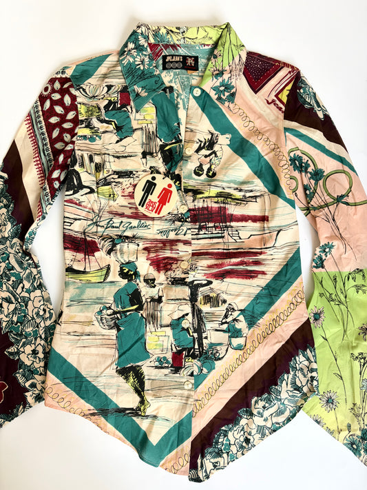 Deadstock Jean Paul Gaultier (JPG JEANS) Asymmetrical Sleeve Paris Button Up Shirt Made in Italy 100% Cotton