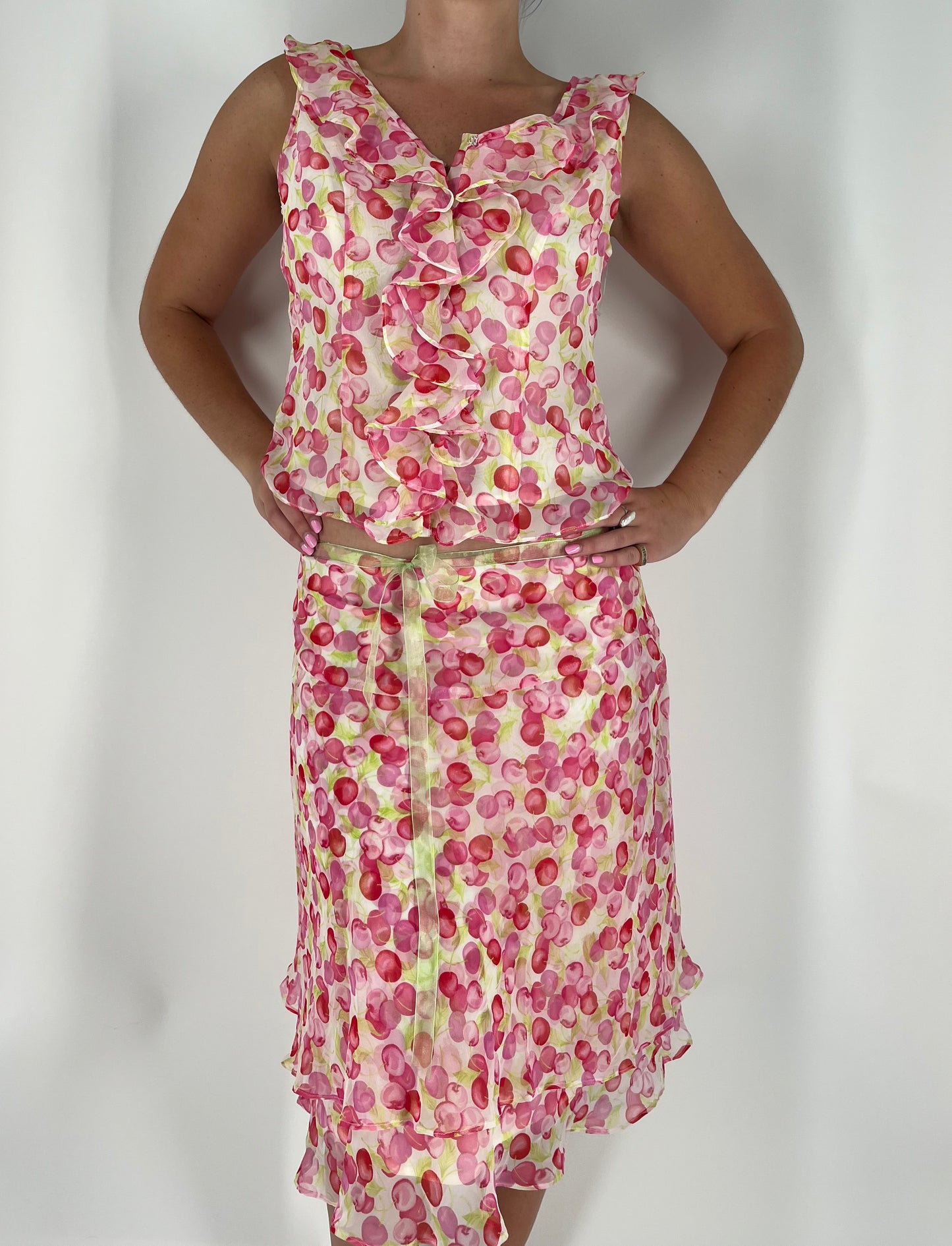 Cherry Print 2-Piece Ruffle Skirt Set