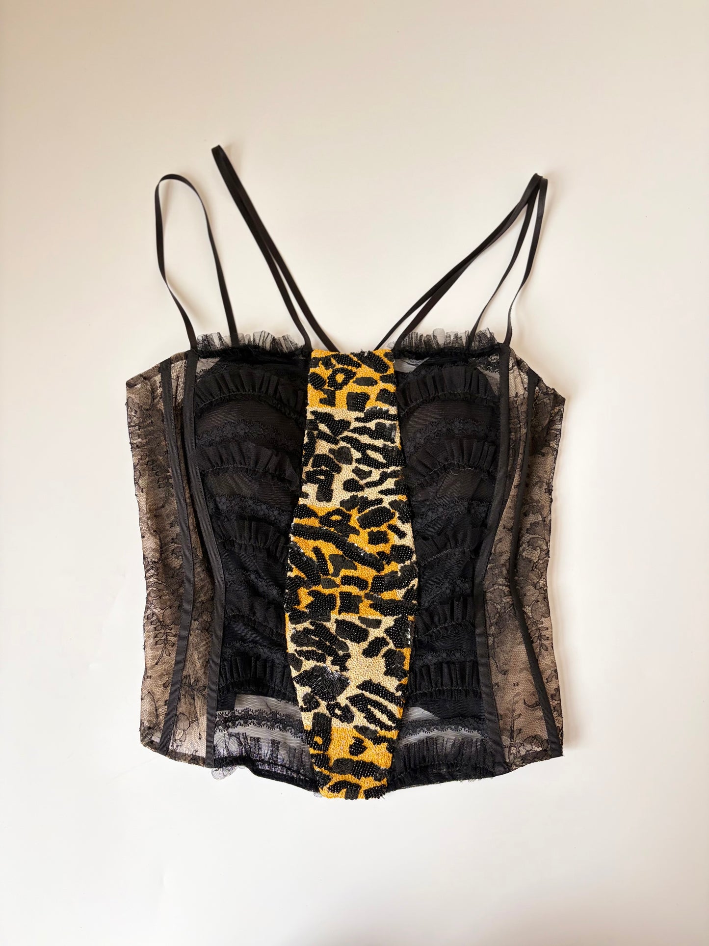 Made in Italy Beaded Animal Print Lace Corset
