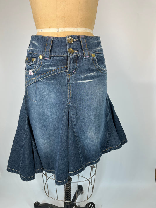 Asymmetrical Denim Skirt With Ruffles and Flare