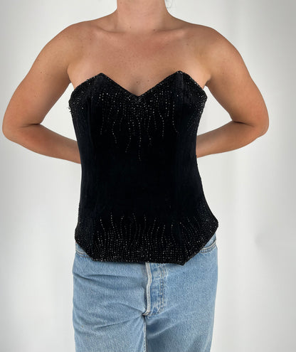 Velvet Beaded Strapless Evening Corset Top