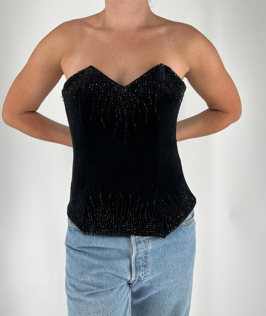 Velvet Beaded Strapless Evening Corset Top