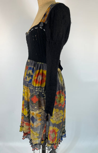 Unique Watercolor Print and Knit Sweater Dress
