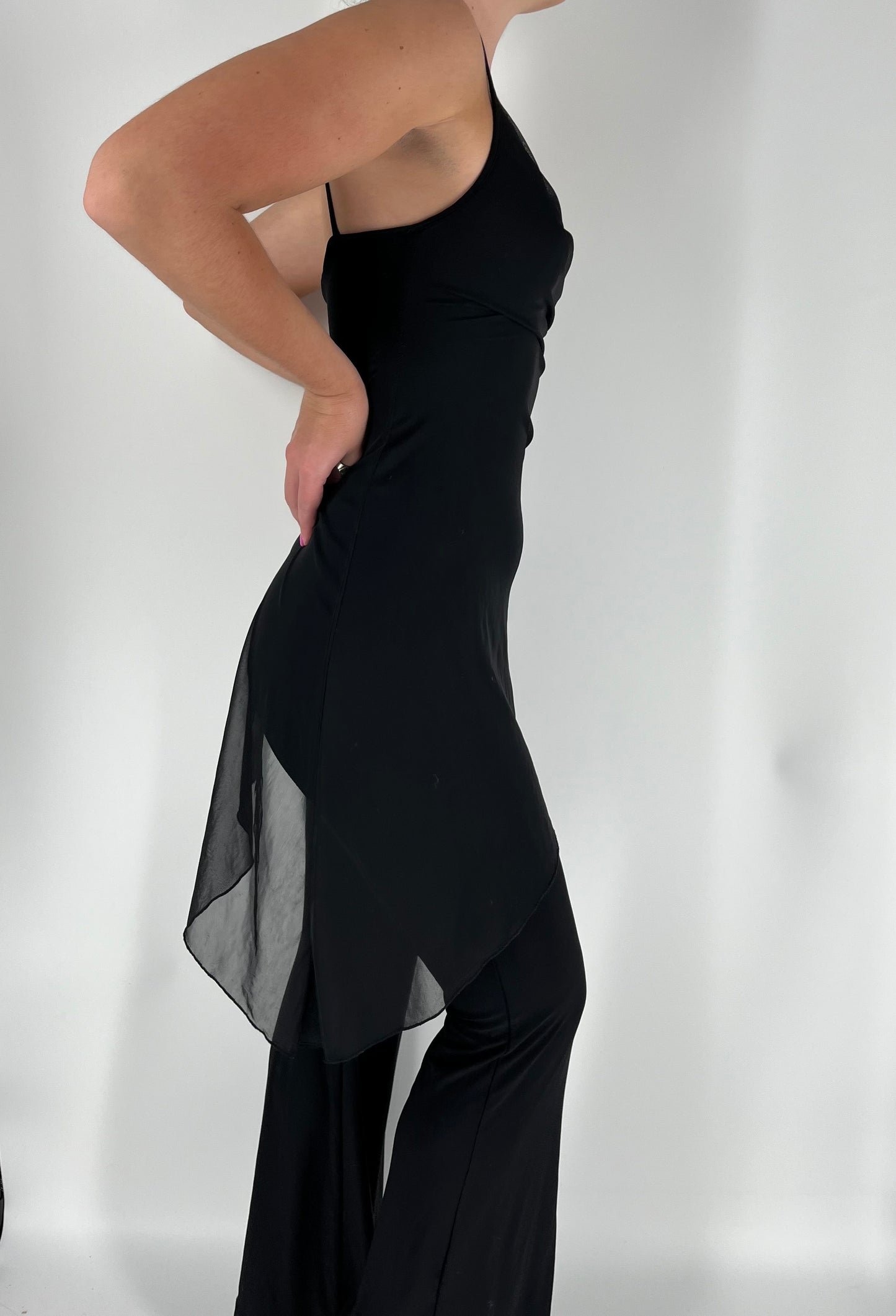 Y2K Forever21 Jumpsuit With Asymmetrical Mesh Overlay