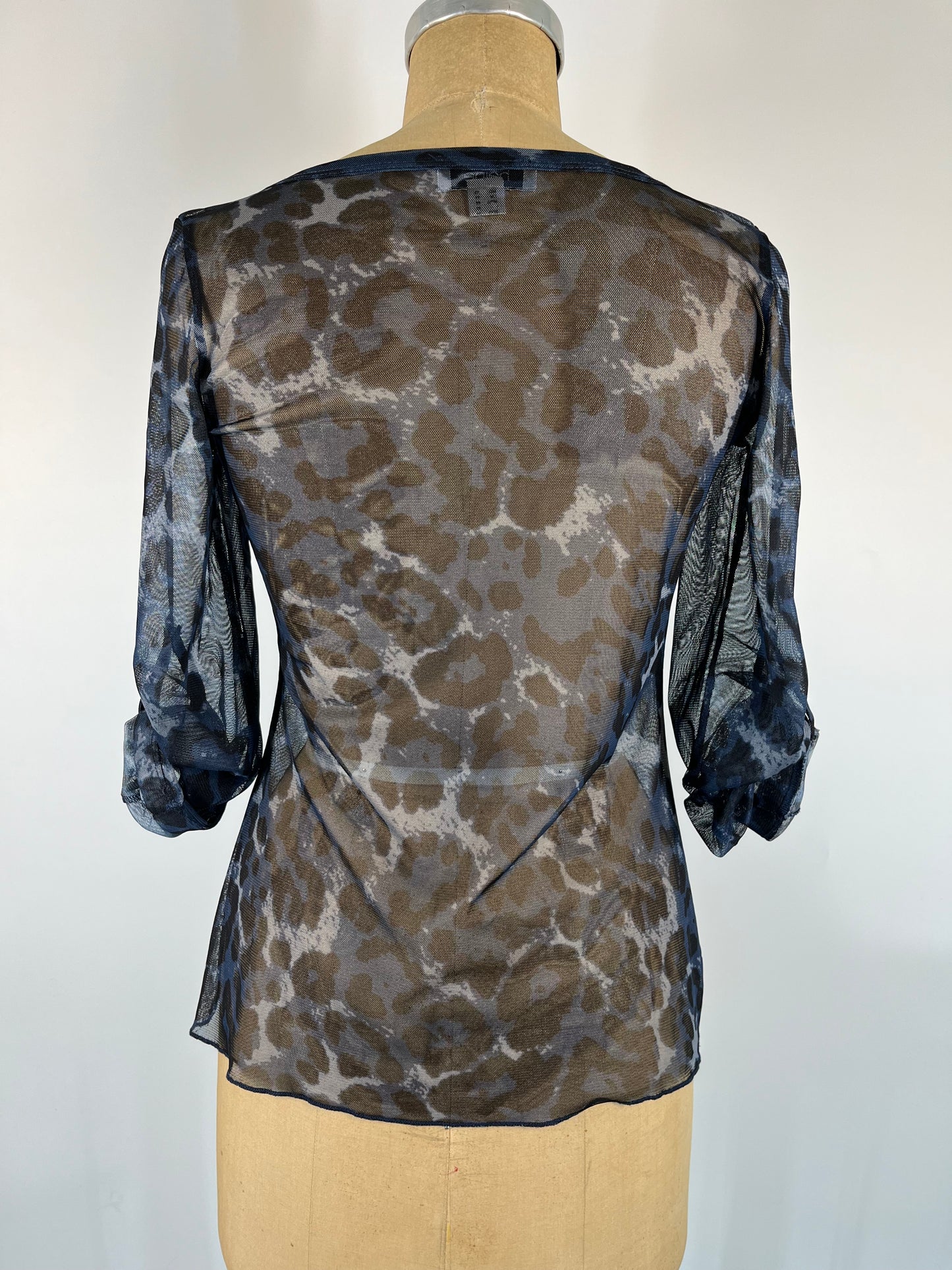 Mesh Cheetah Top With Sequin Accents and Adjustable 3/4 Sleeves