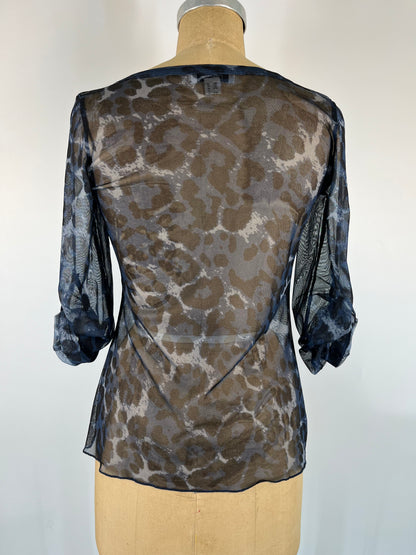 Mesh Cheetah Top With Sequin Accents and Adjustable 3/4 Sleeves