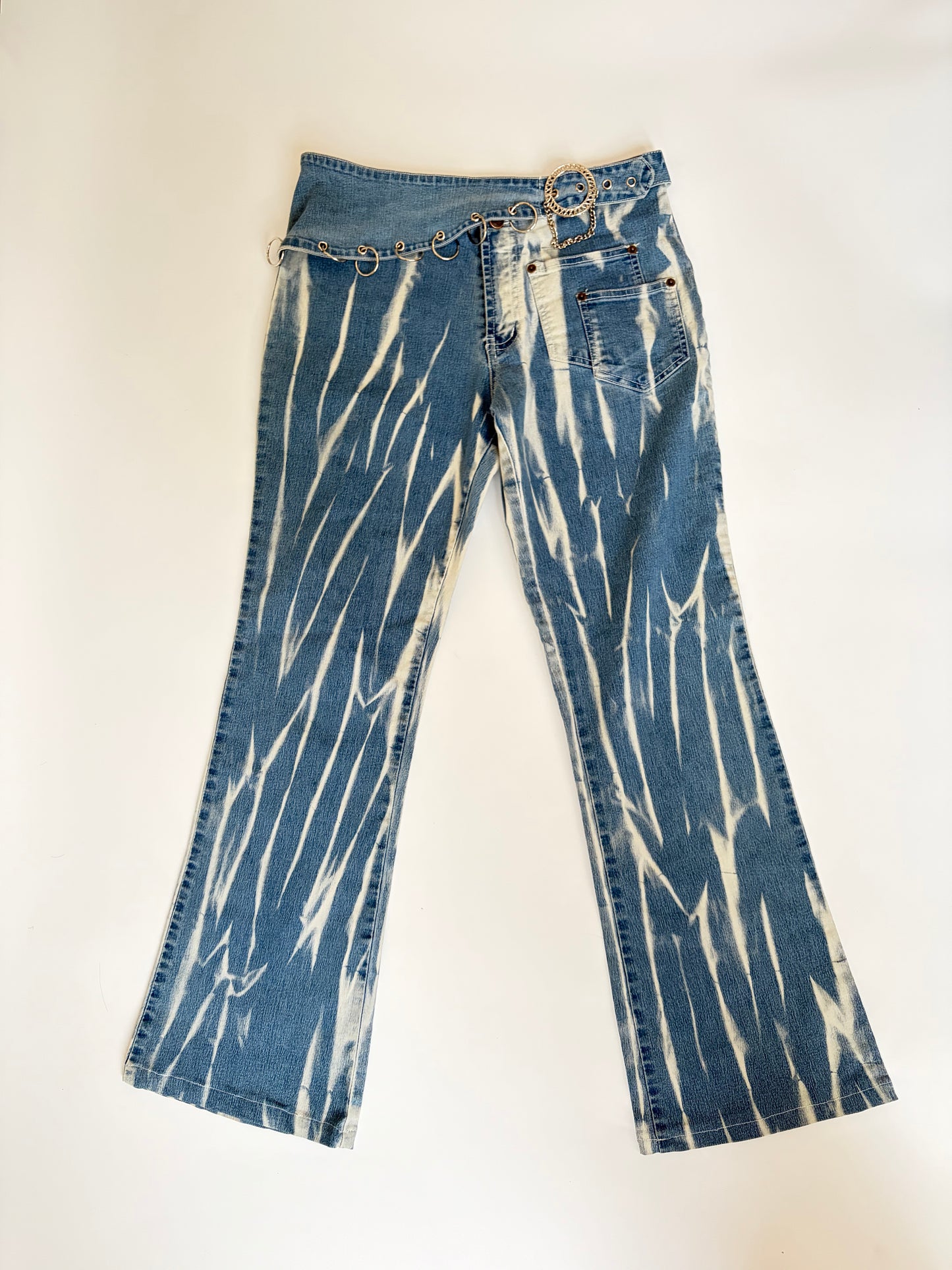 Euro Bleached Jeans with Pierced Chain Belt