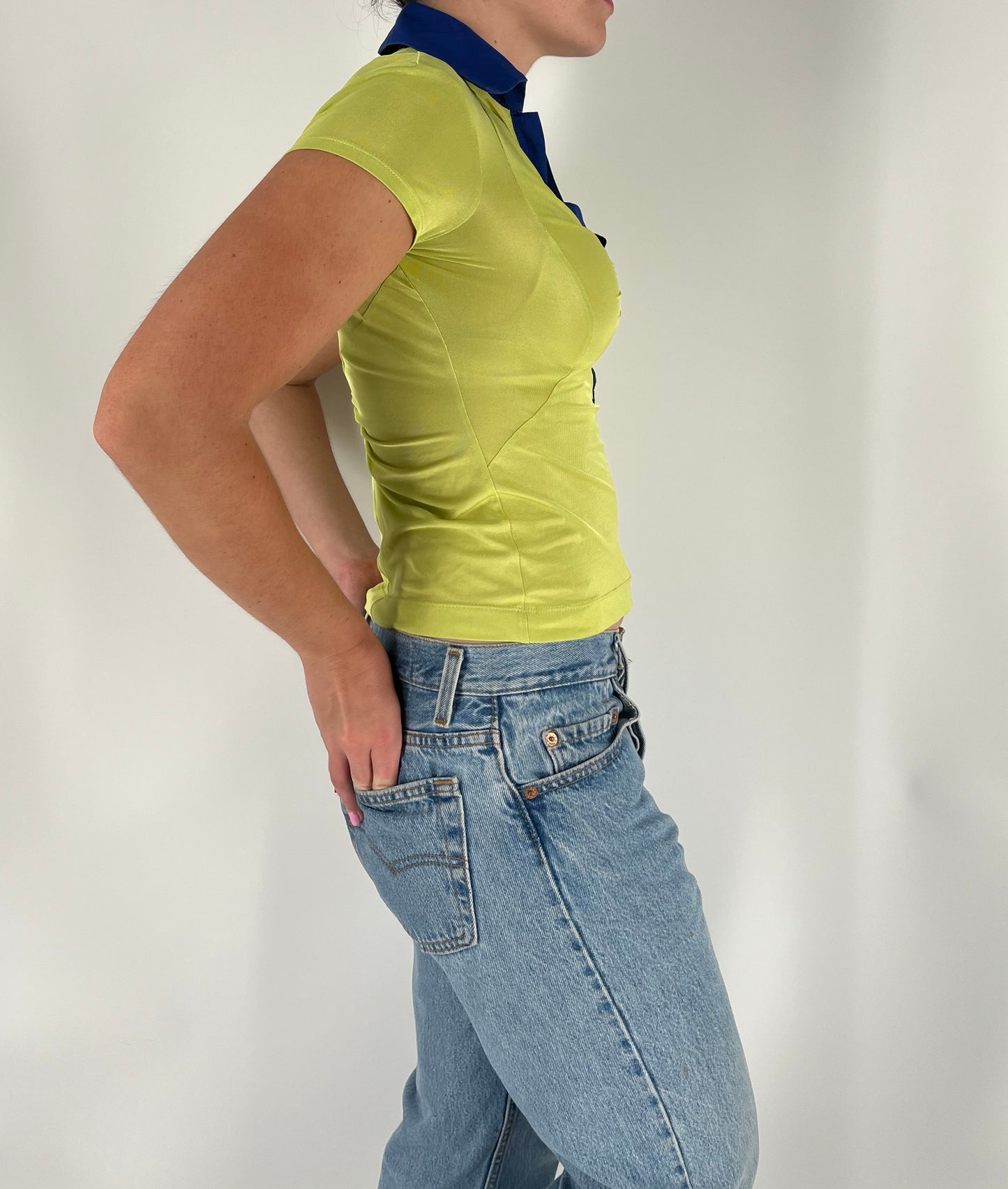 Versace Jeans Couture Micro Mesh Collared Top