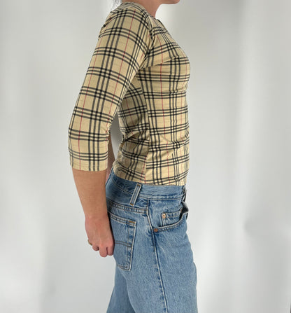 Burberry Inspired Plaid 3/4 Sleeve Top
