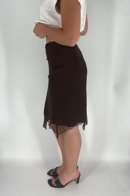 100% Silk Layered Skirt With Asymmetrical Hem