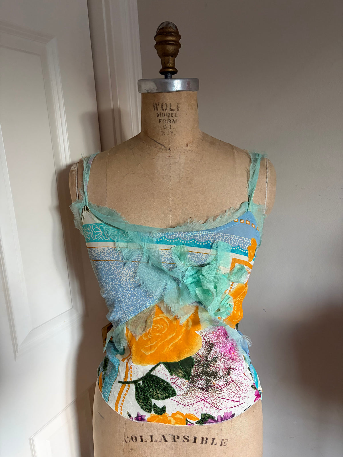 Made in Spain One of A Kind Patchwork Tank with Silk and Sequins