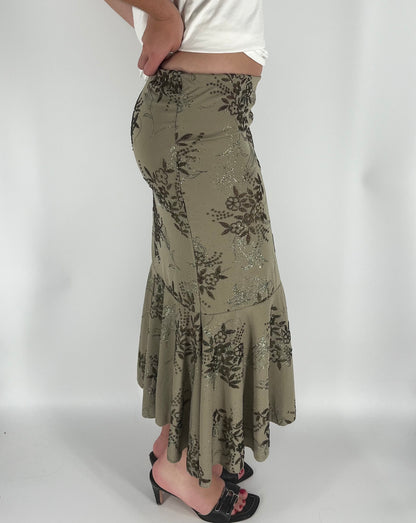 Handmade One-of-a-Kind Ruffle Mermaid Skirt With Beaded Flowers and Glitter