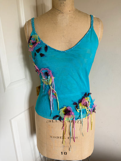Euro Mesh Beaded Floral Appliqué Tank