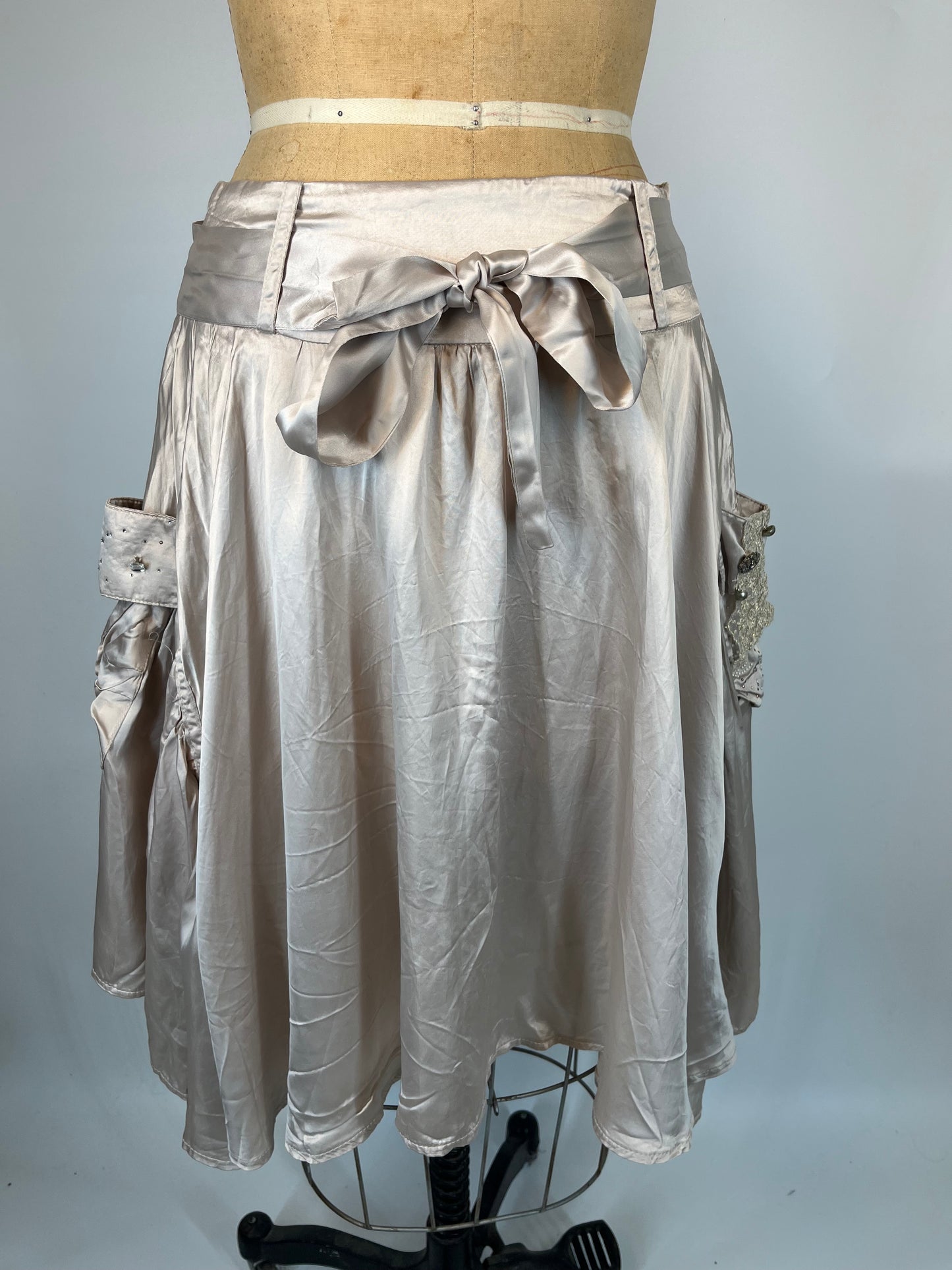 River Island Satin Skirt with Cargo Pockets, Embellishments and Belt