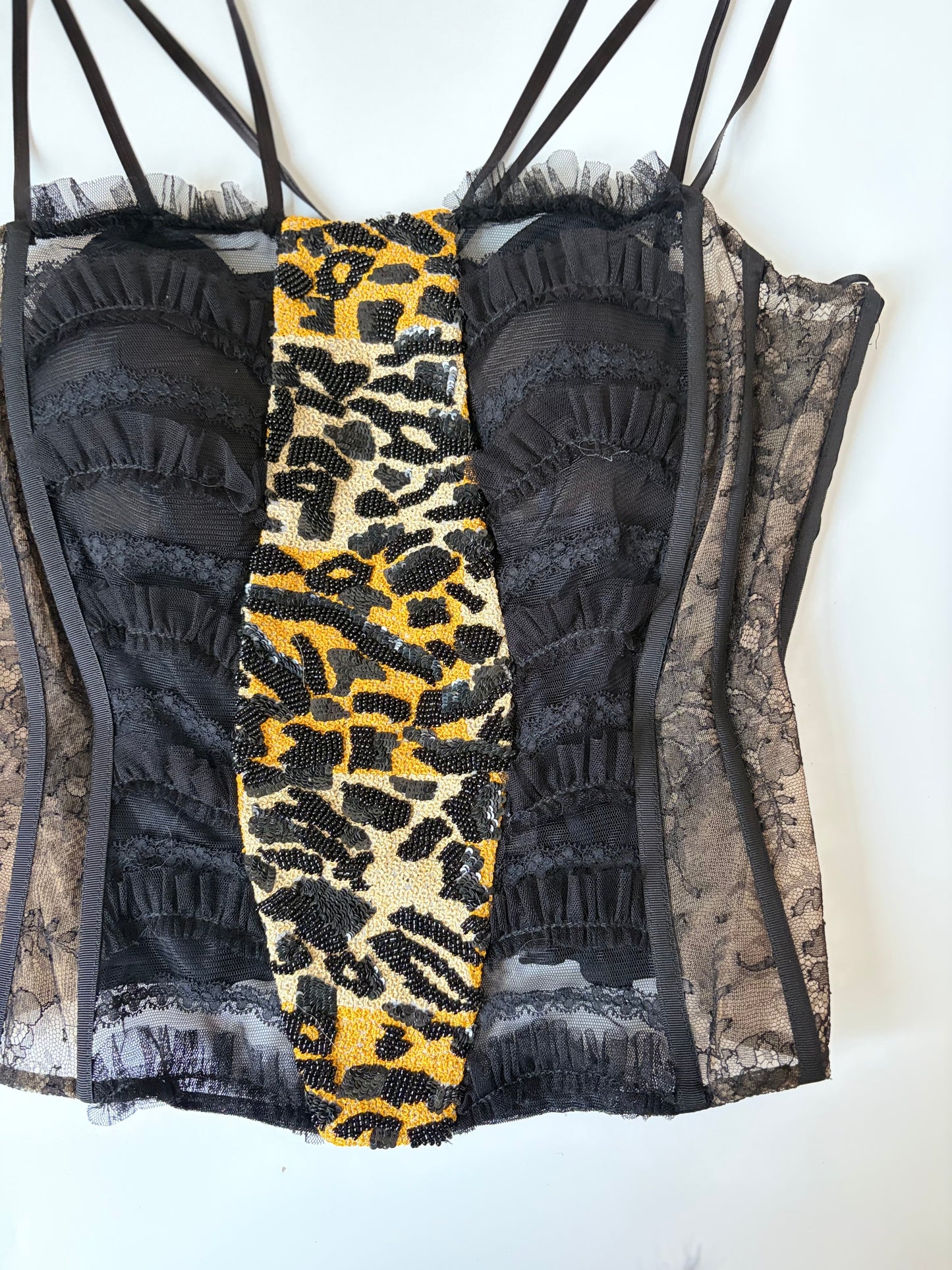 Made in Italy Beaded Animal Print Lace Corset