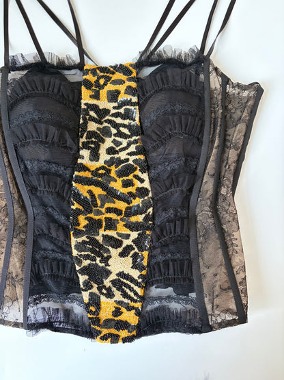 Made in Italy Beaded Animal Print Lace Corset