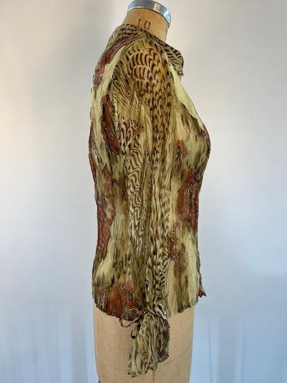 Sheer Button Up With Paisley Print