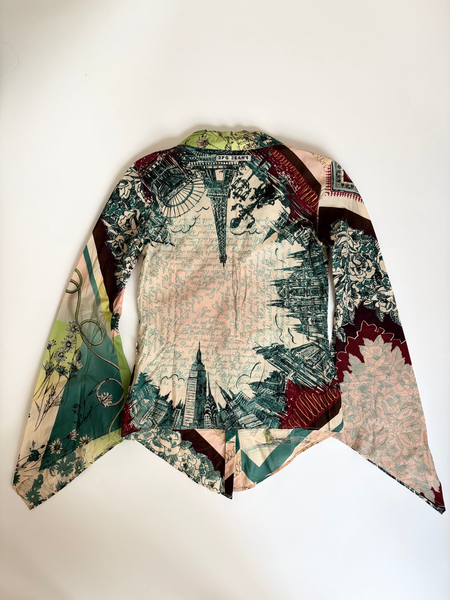 Deadstock Jean Paul Gaultier (JPG JEANS) Asymmetrical Sleeve Paris Button Up Shirt Made in Italy 100% Cotton