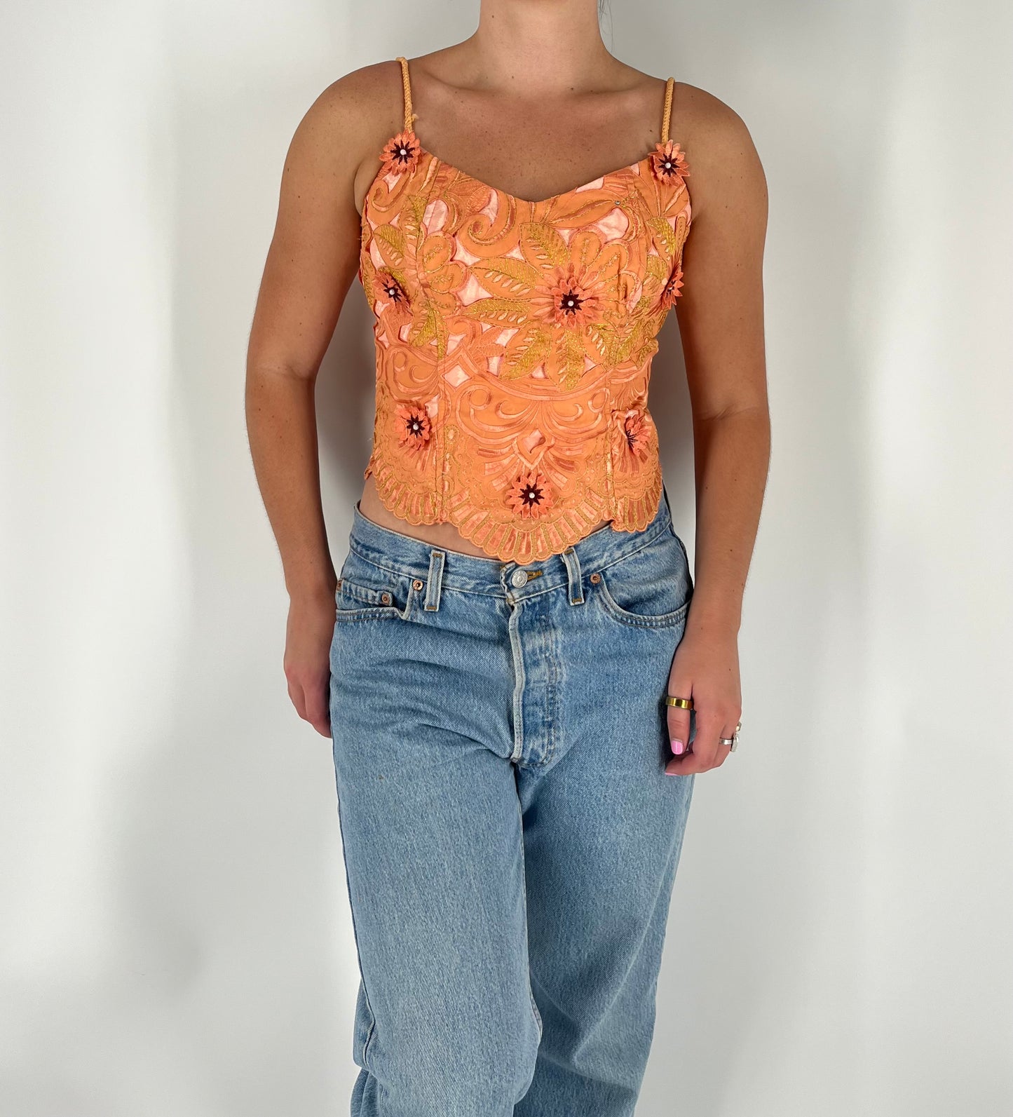 Handmade Floral Tank Top With Appliques