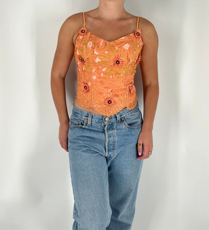 Handmade Floral Tank Top With Appliques