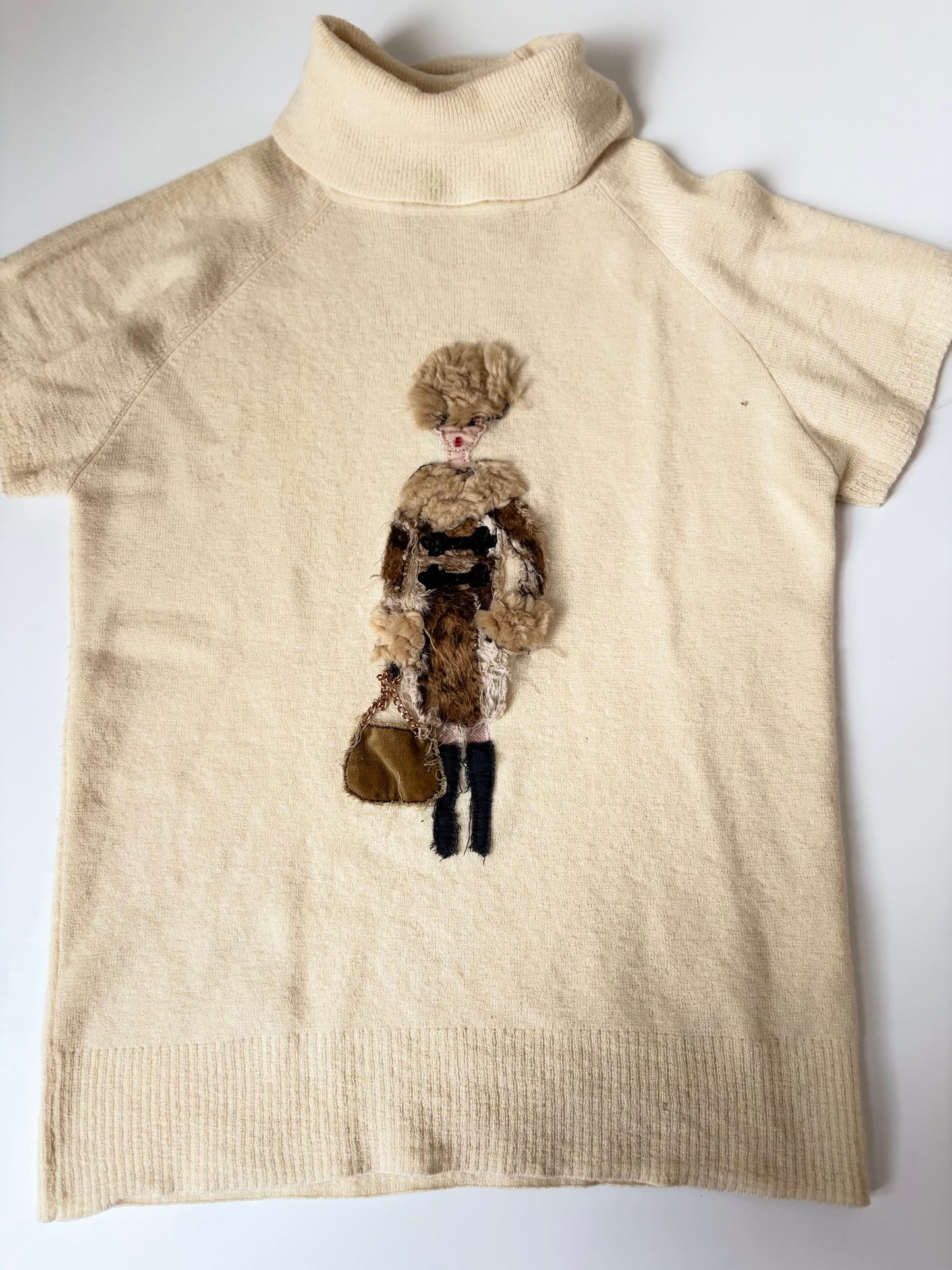 Mixed Media Sweater with Woman Carrying Purse