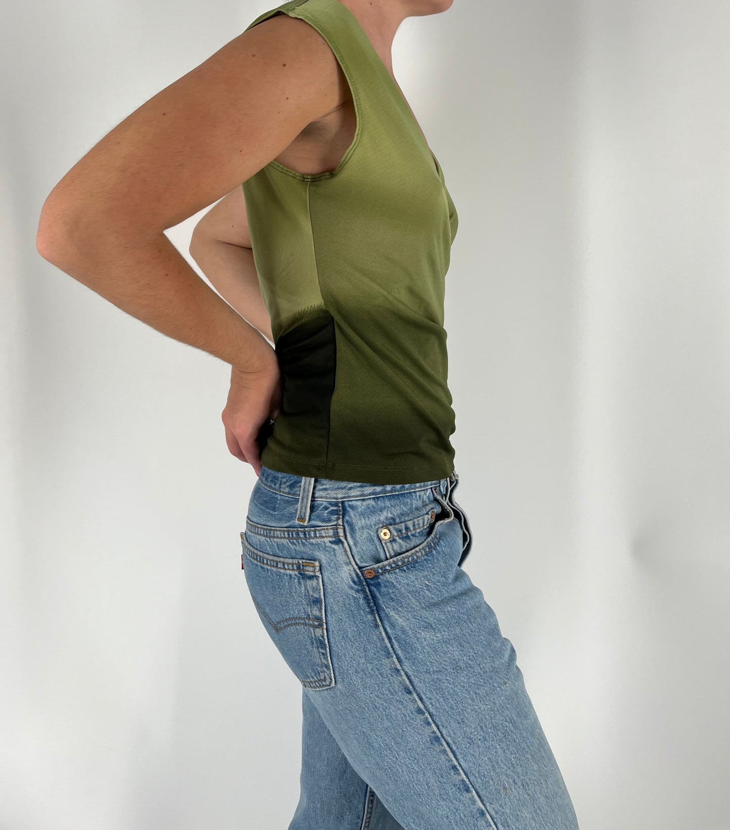 Green Ombré Top With Side Tie Accent