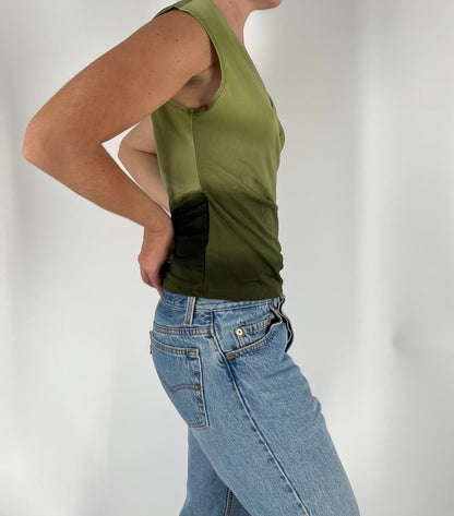 Green Ombré Top With Side Tie Accent