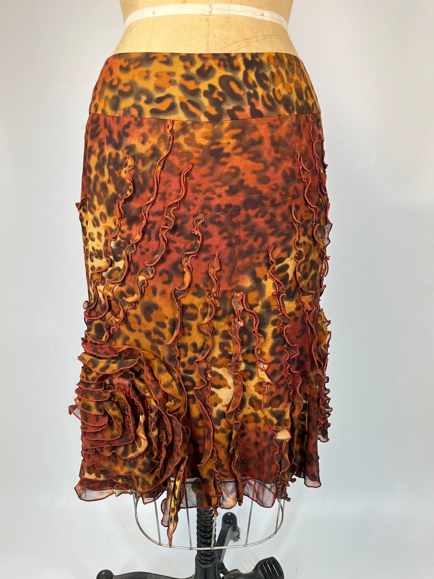 100% Silk Leopard Ruffle Skirt