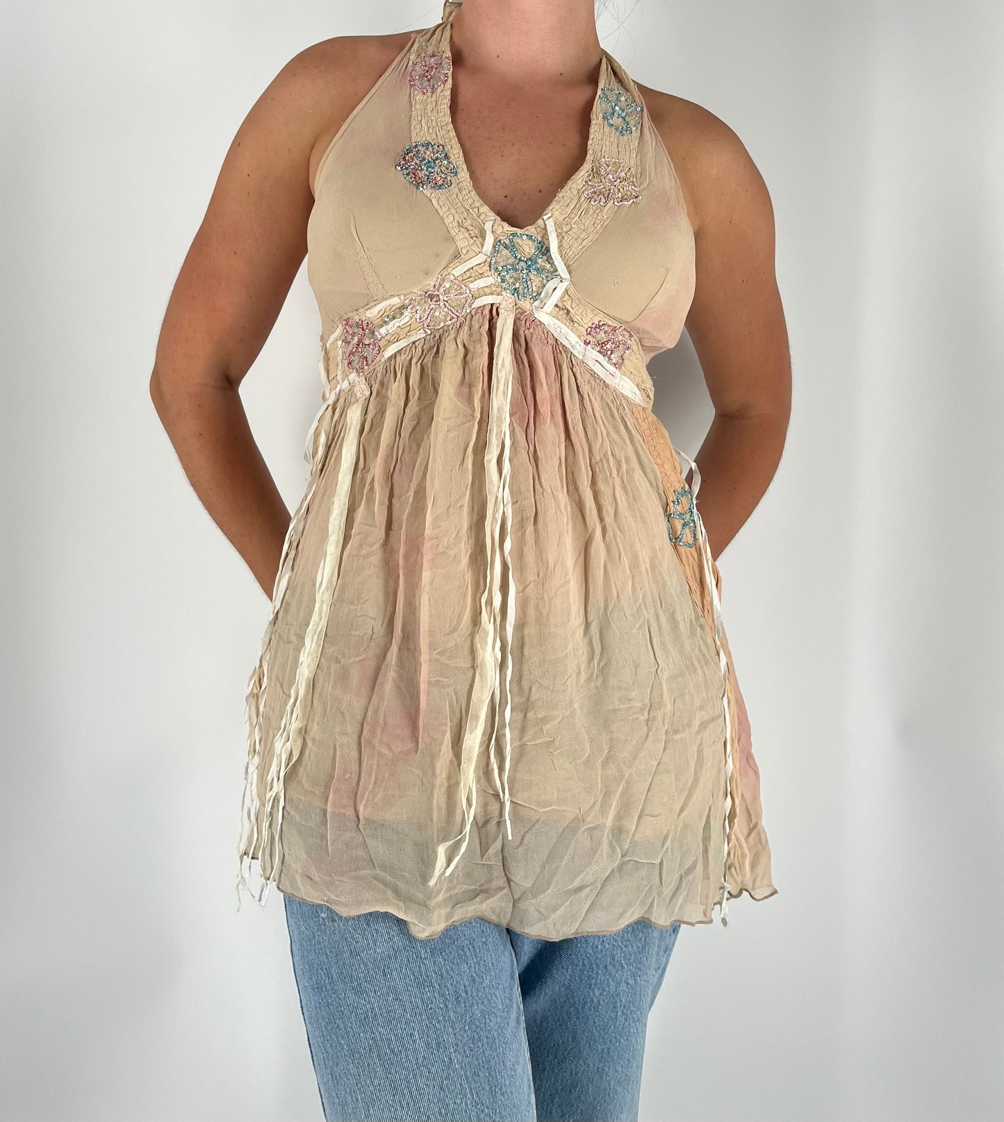 100% Silk Unique Beaded Fairy Tunic/Mini Dress