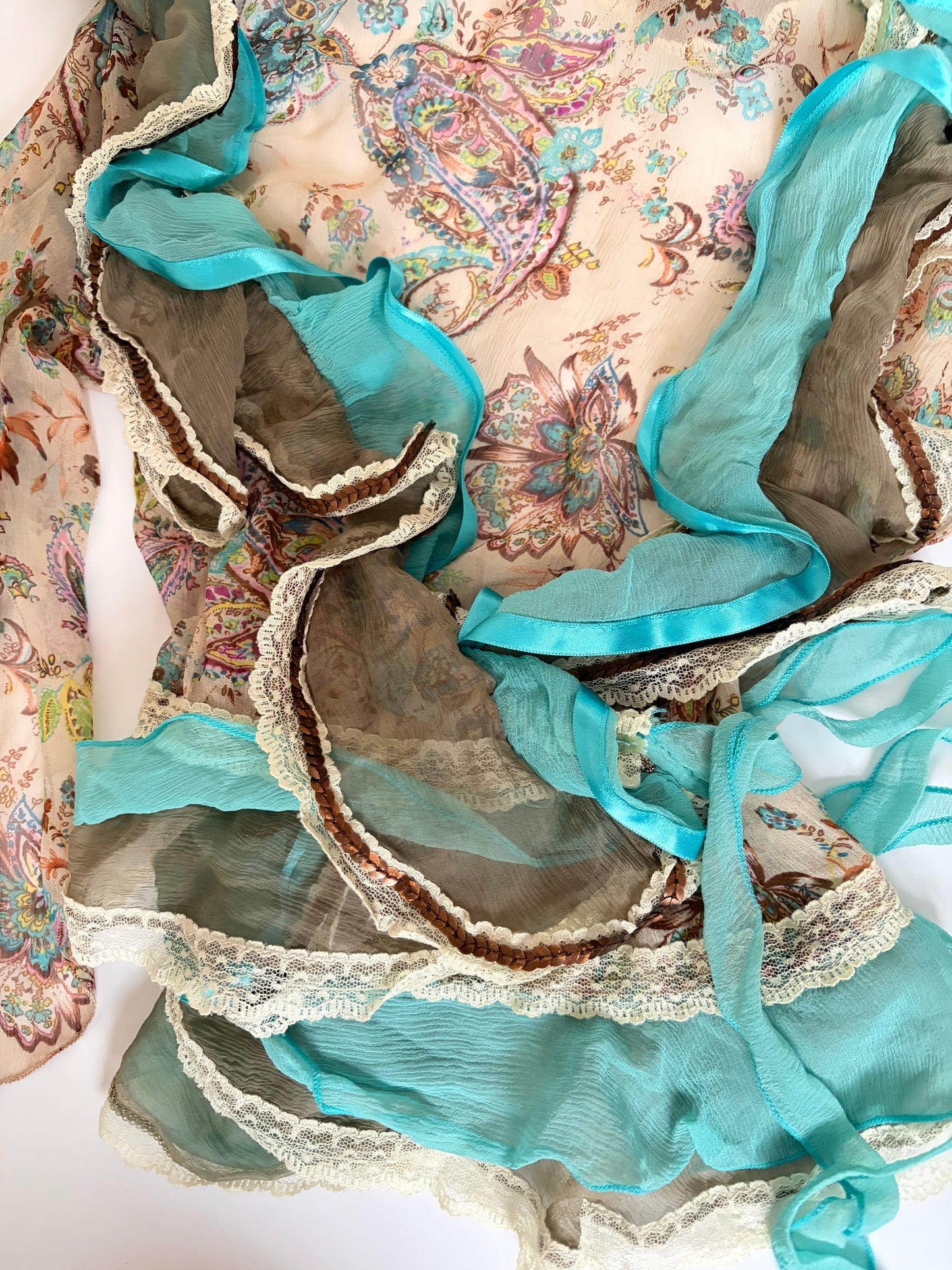 100% Silk Made in France Floral Wrap Top