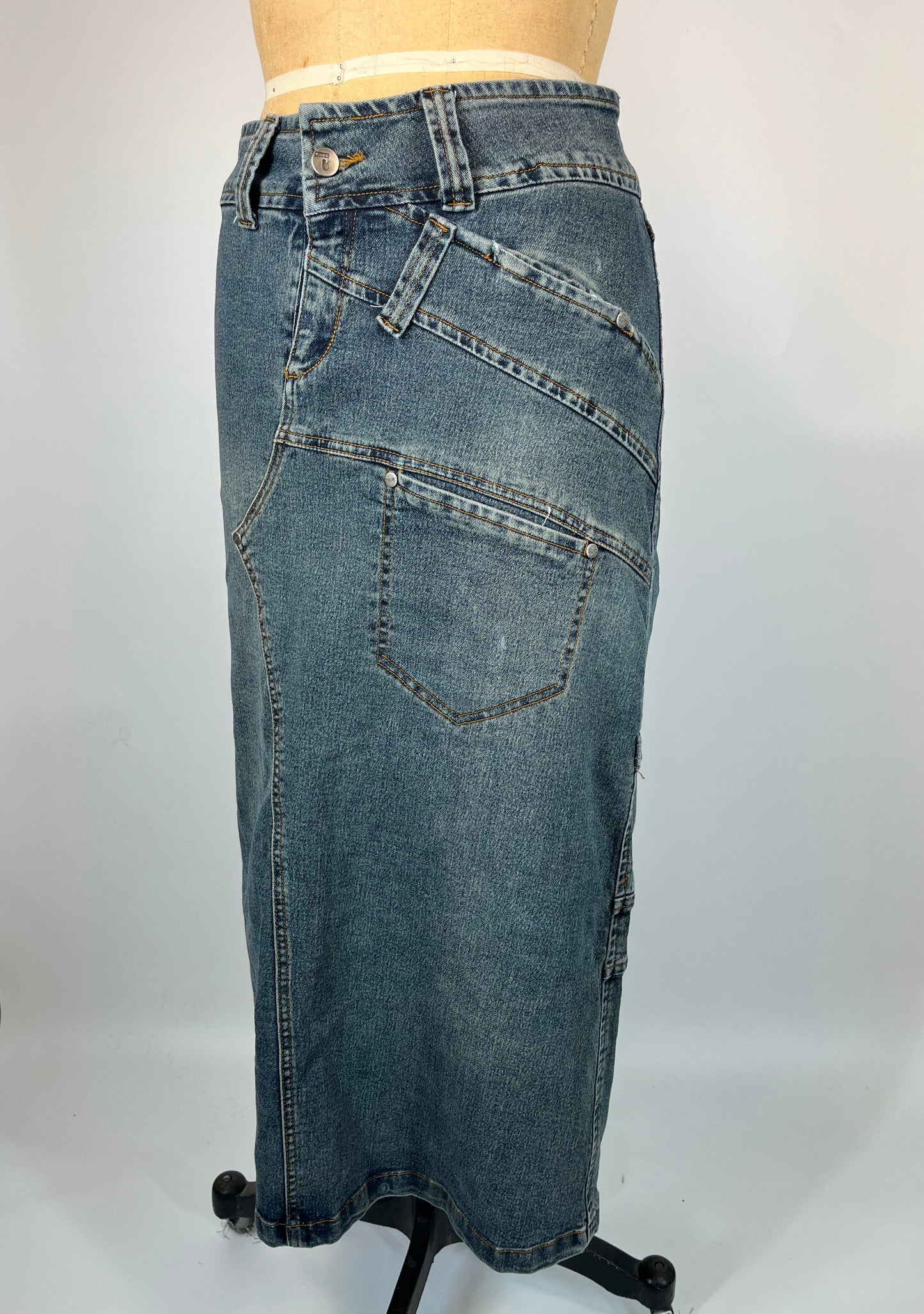 Irregular Denim Maxi Skirt