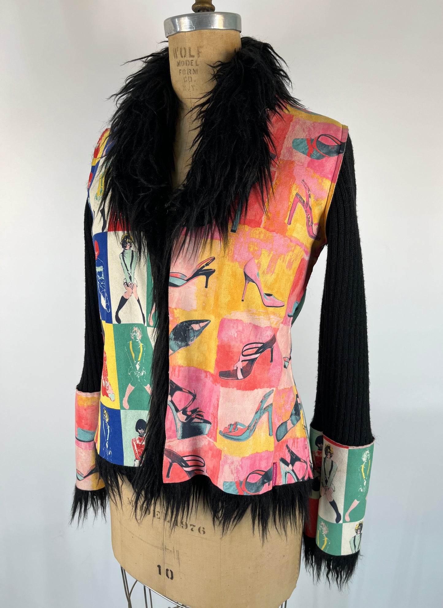 Pop Art Print Fur Sweater Jacket