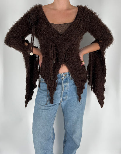 Made in France Rare Zone Bleue Sweater With Rosette, Flare Sleeves, Coin Accents and Illusion Lace Cami Underneath