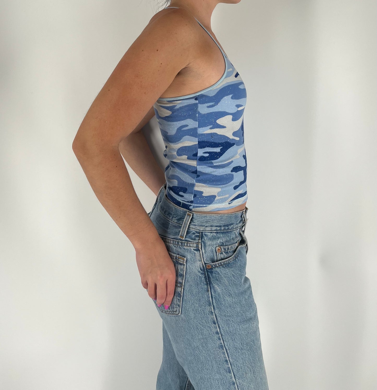 Glitter Camouflage Tank Top With Built-in Bra