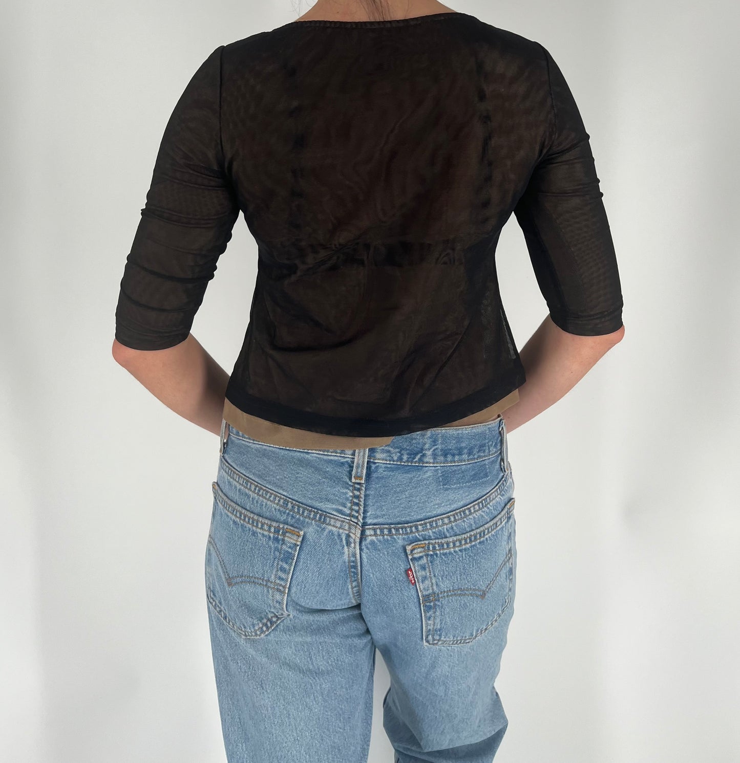 Double Lined Mesh Top With Half Sleeves