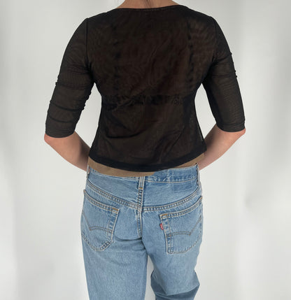 Double Lined Mesh Top With Half Sleeves