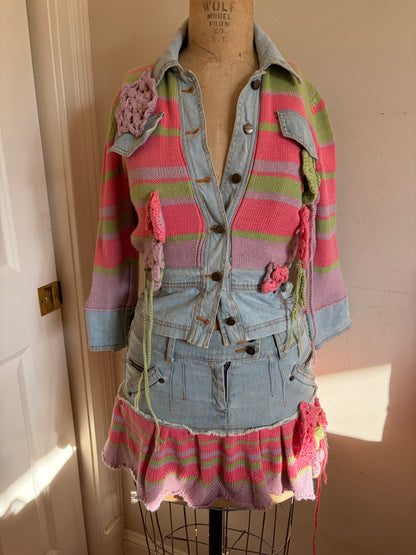 Made in Italy Denim Crochet Mini Skirt and Jacket Set